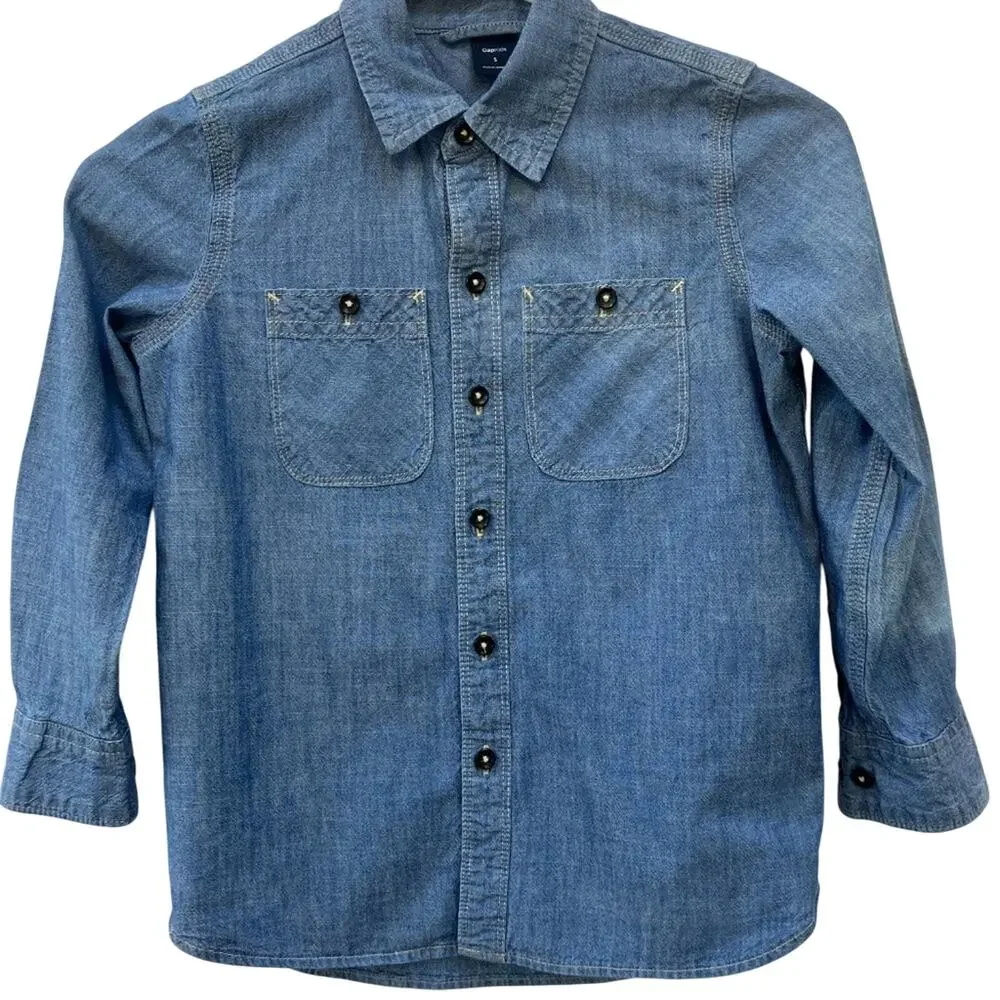 Gap kids 1969 Boys Denim tine Long Sleeve Button Shirt Size S